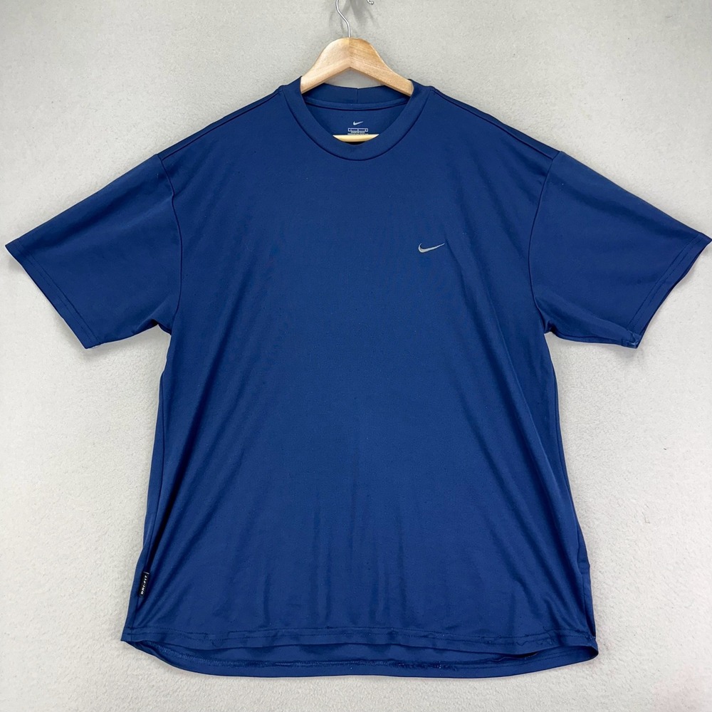 Vintage Y2K Nike Jersey Tee Mens Large Blue Knit Made in USA Short Sleeve Active